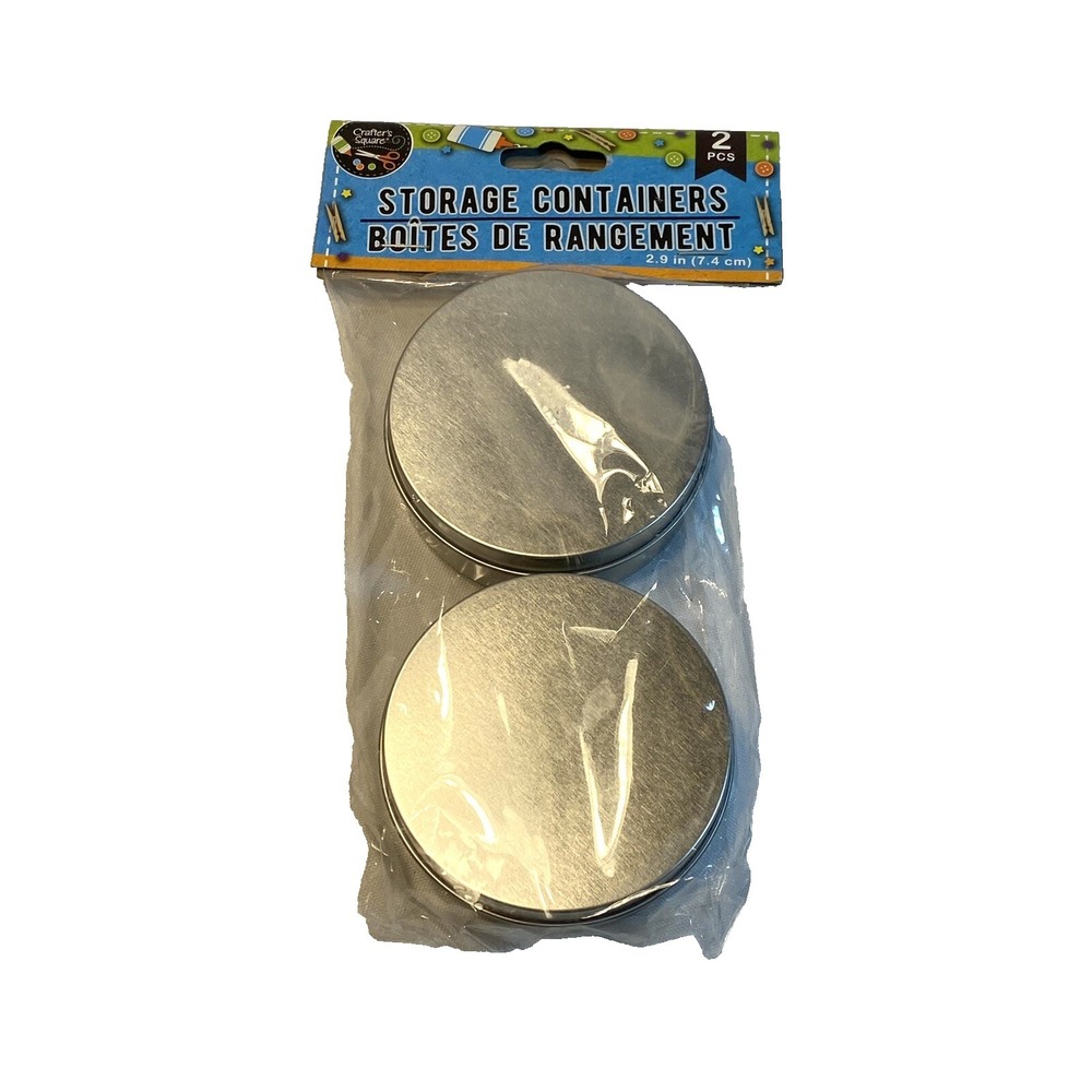 LOT OF 2 PACKS 2 count small metal round storage containers great for crafts